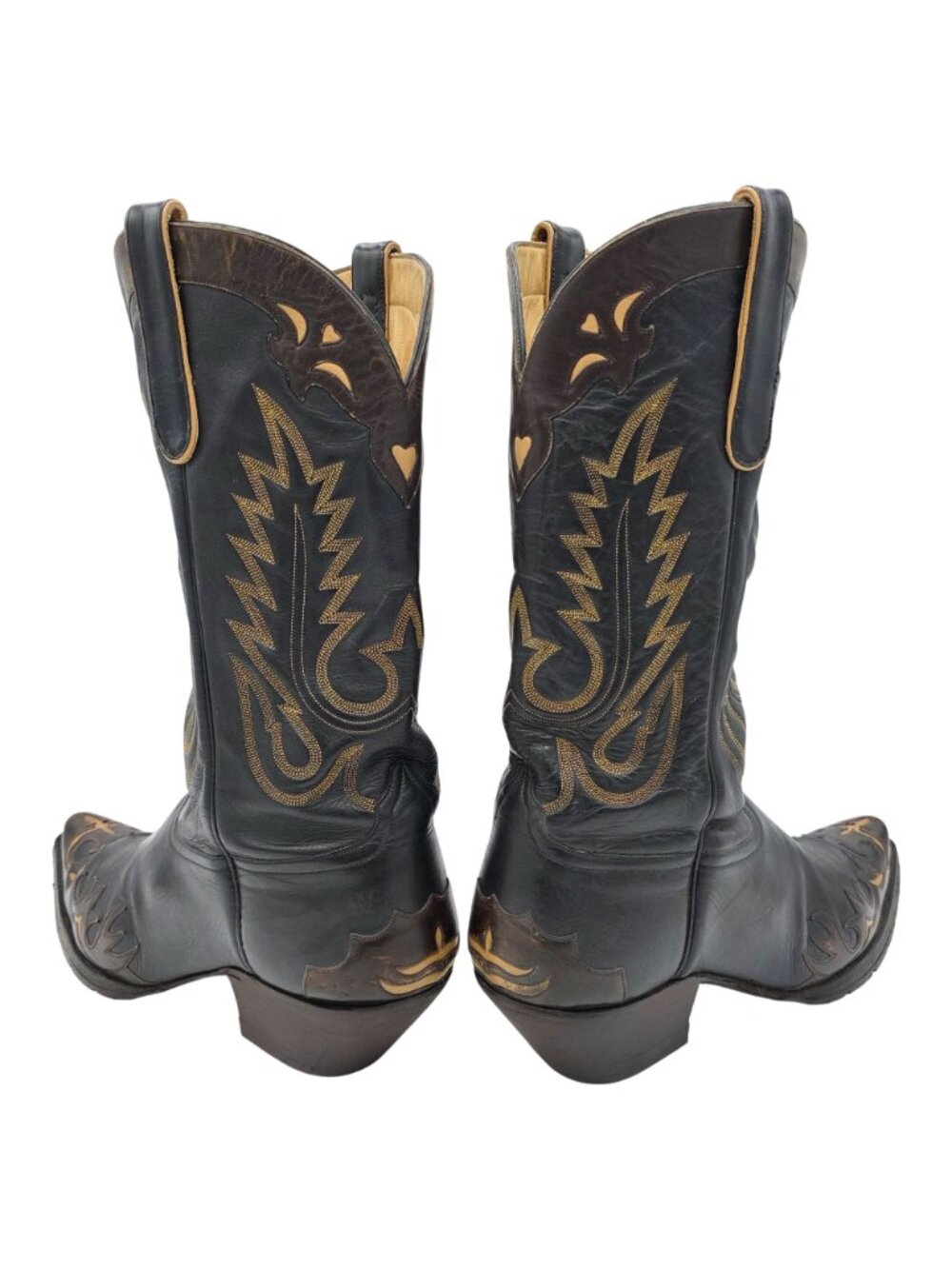 Liberty Boots Co Mens 12D Black Brown Leather Cowboy Western Biker Motorcycle - Picture 4 of 16